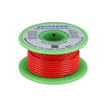 BNTECHGO 24 AWG 1007 Electric wire 24 Gauge PVC 1007 Wire Solid Wire Hook Up Wire 300V Solid Tinned Copper Wire Red 25 ft Per Reel For DIY