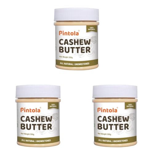Image of Pintola Cashew Butter 200g - All Natural Vegan Cashew Butter, Gluten Free & Cholesterol Free, Unsweetened for Bread Spreads, Made with Fresh Cashews, Source of Fiber & Protein (Pack of 3)