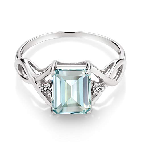 Gem Stone King 925 Sterling Silver Sky Blue Simulated Aquamarine and White Diamond Engagement Ring For Women (2.33 Cttw, Available in size 5, 6, 7, 8, 9)2