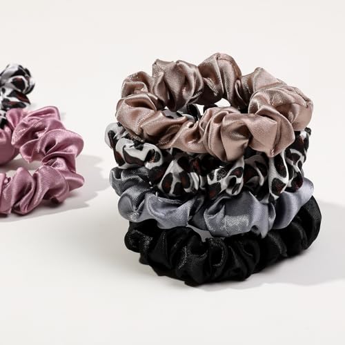 Image of Silk Hair Ties Satin Scrunchies - Small Mini Scrunchy for Women Thick Hair Accessories Cute Soft No Slip Hair Elastics Ponytail Holder for Curly Hair No Damage Hairties Gift for Girls