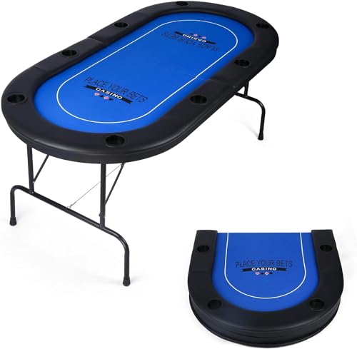 DC DICLASSE Poker Table Foldable, Card Table with Cup Holder, Casino Leisure Table Top Texas Hold 'Em Poker Table for Blackjack Board Game, Blue Speed Felt, Texas Holdâ€™em Pokerâ€¦
