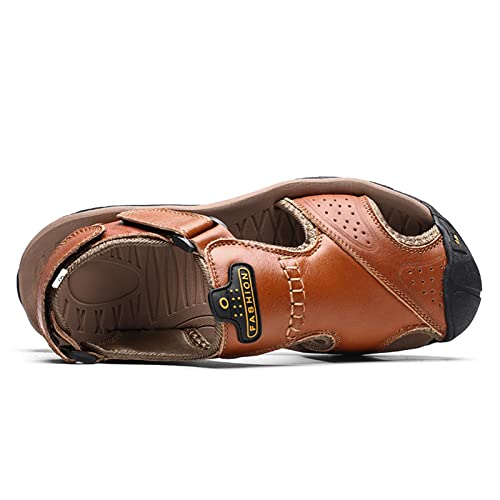 Cmadolrs Men's outdoor walking sandals, leather sports sandals, men's lightweight casual beach shoes, open-toe water sandals2