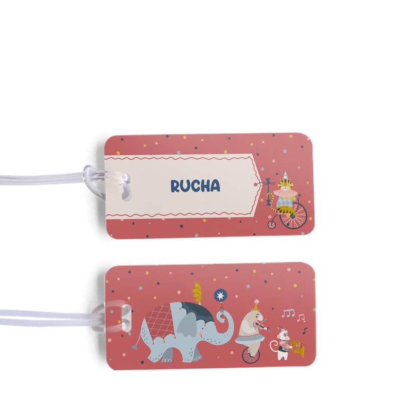 Zooboo Personalized Luggage Tags for Kids | Custom Name Travel & Bag Tags with Durable Silicone Strap | Festive Christmas & New Year Gift & Return Favor – Animal Circus Theme