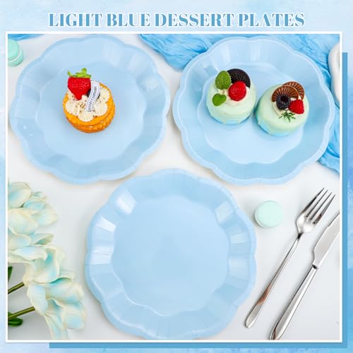 Image of NatNarr 30 pcs Light Blue Plates 7 inch Scalloped Blue Dessert Cake Plates Cute Plate Disposable Party Plate for Weeding, Birthday, Baby Shower (Pack of 2)
