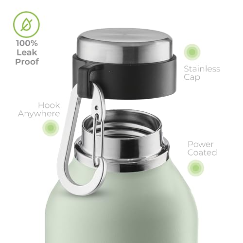 Image of SipX 20 oz Stainless Steel Insulated Water Bottle with Leakproof Lid & Carry Hook - Triple Insulated - Cold 24 Hours /Hot 12 Hours - Perfect for Gym, Work, Sports, Travel - Green