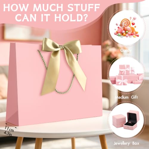 Image of JMANNI Gift Bags with Handles, 13 inch Medium Gift Bag for Presents, 4 Pcs Bags with 8 Tissue Paper and 4 Cards for Graduation Baby Shower Wedding Fathers Day Mother's Day Birthday Party(pink)