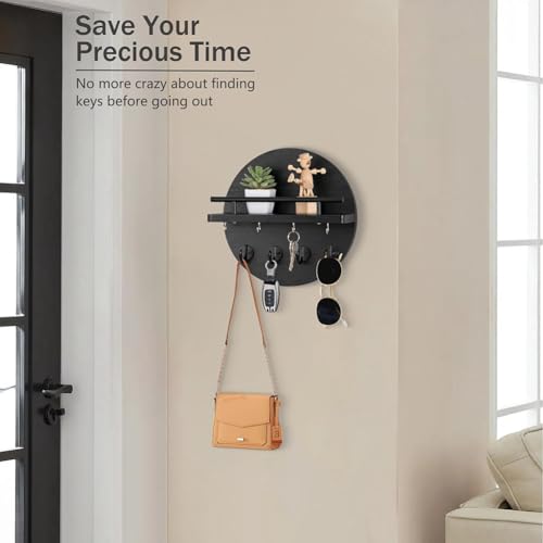Colgador de pared de madera con estante negro organizador para llaves de hogar 7