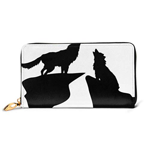 Preisvergleich Produktbild JHGFG Mode Handtasche Reißverschluss Brieftasche Schwarz Silhouetten Heulende Wölfe Auf Weiß Telefon Clutch Geldbörse Abendkupplung Blocking Leder Brieftasche Multi Card Organi