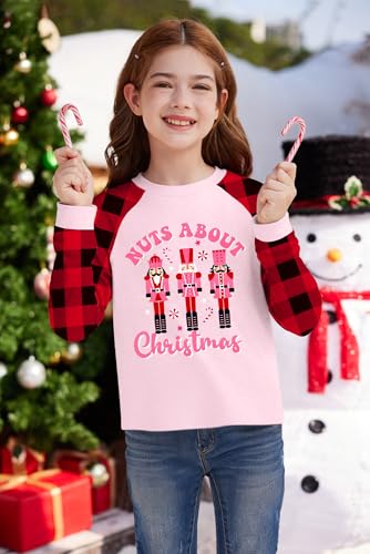 Image of BesserBay Girl's Christmas Buffalo Plaid Raglan Top Funny Holiday Graphic Shirt 4-14 Years