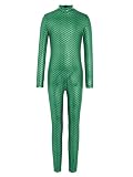 Agoky Mono Metálico para Niñas Body Cuello Alto Mangas Largas con Estampado Escamas De Pescado Mono De Gimnasia Deportivo Verde 13-14 años
