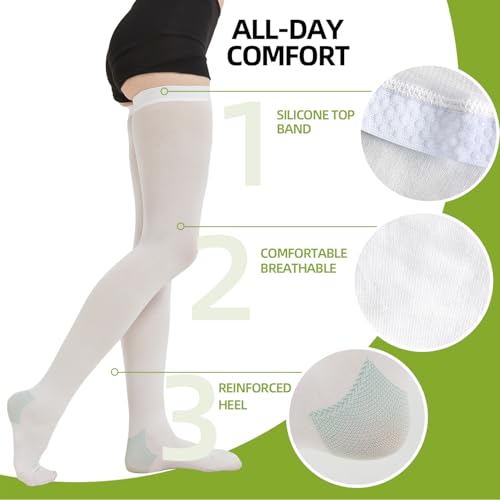 Image of 2 Pairs Thigh High Anti Embolism Compression Stockings for Women & Men, 15-20mmHg TED Hose Socks, 2X-Large