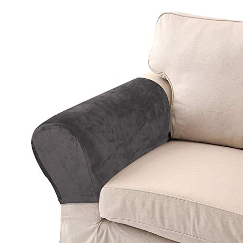 LERTREE Pack of 2 Velveteen Soft Sofa Arm Slipcovers Elastic Sofa Armrest Protectors Removable Sofa Arm Covers (Dark Gray)