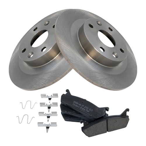Image of TRQ Rear Brake Pad and Rotor Set Ceramic Compatible with 1991-1996 Ford Escort Mercury Tracer 1990-1994 Mazda Protege