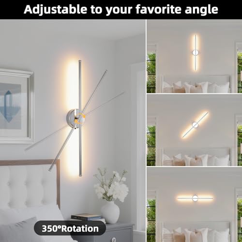 Image of Battery Operated wall Sconce Set of 2, Chrome 27.5 inch LED USB Rechargeable dimmable wall Sconce with Remote Control, Rotate 350 for Living Room, Bedroom, Hallway and scones Lighting