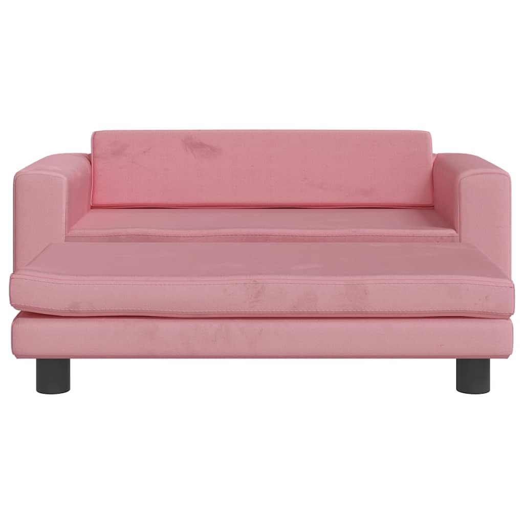 Divano per bambini con sgabello, rosa, in velluto, 100 x 50 x 30 cm, con struttura in legno di pino massiccio e imbottitura in morbida schiuma, per la cameretta dei bambini, ideale per la