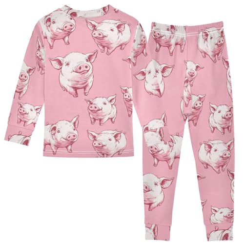 Pajama Sets Long Sleeve Pink Pig Pattern Print Soft Comfy Sleepwear 2 Piece PJS 3-8T3