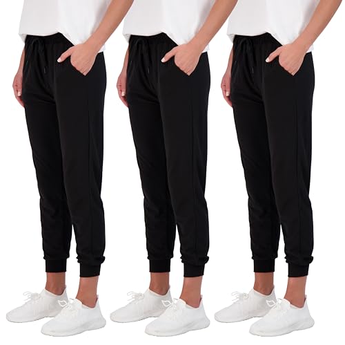 Image of Real Essentials 3 Pack: Women's Ultra-Soft Lounge Joggers Sweatpants Athletic Yoga Pants with Pockets (Available in Plus)