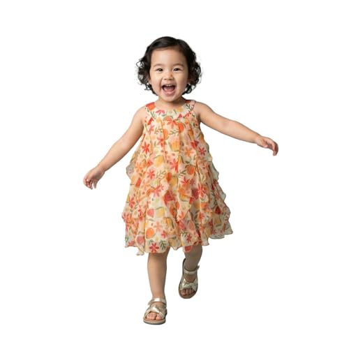 Image of Nautinati Baby Girls All-Over Printed Dress with Halter Neck and Ruffle Details | Age 0-2 Years