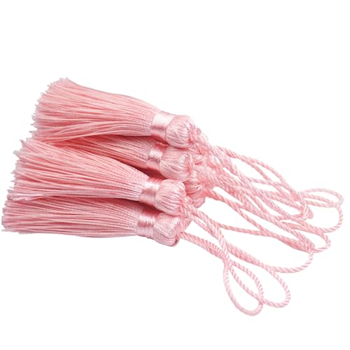 Image of 20Pcs 4.3 Inch Mini Craft Tassels for Earrings, DIY Crafts(Light Pink) | Handmade soft terylene, 2-inch cord loop, small Chinese knot-for earrings, bookmarks, tags, souvenirs and DIY crafts.