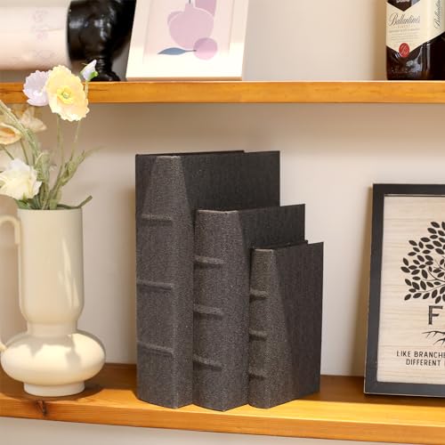 Vintage Linen Faux Book Keepsake Storage Box Set of 3, Black