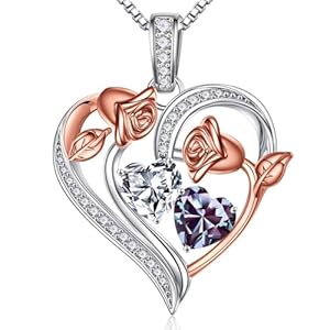 Iefil Collar de piedra natal de corazón rosa – Collar de plata de ley 925, regalos de cumpleaños de aniversario para mujeres, regalos personalizados para esposa, regalos de joyería para esposa, mamá,