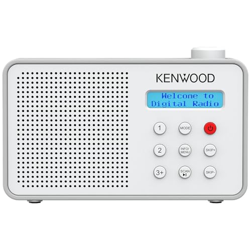 Kenwood CR-M25DAB Radio-réveil Dab+/FM avec ASA, Bluetooth 5.3, Dual Alarm, Sleep Timer, Batterie Li-ION, 30 préréglages, Jack 3,5 mm - Blanc