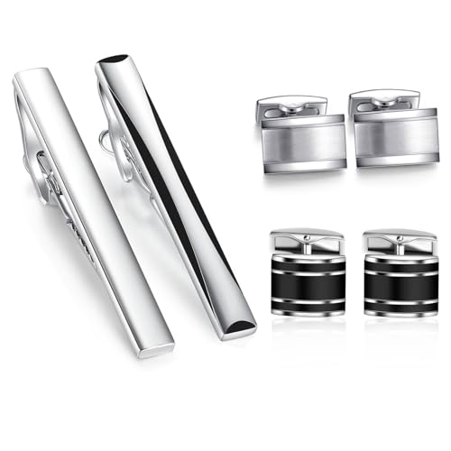 Preisvergleich Produktbild HONEY BEAR Herren manschettenknöpfe krawattennadel set,Shirt Zubehör, Edelstahl für die Hochzeit,Silber schwarz (mit Box)
