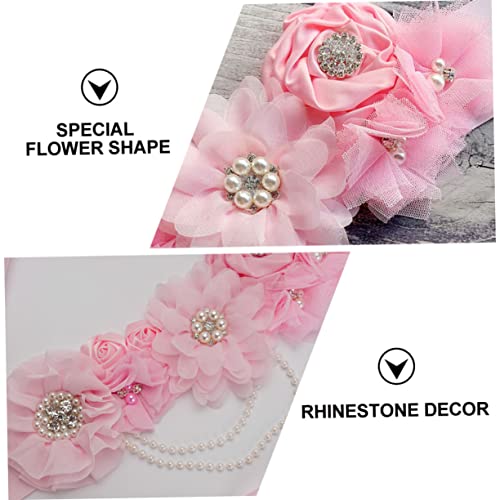 BESPORTBLE Wedding Girdle Decorative Waistband Bridal Belt with Pearl Rhinestone Flower Design Pink Maternity Sash for Shower Wedding Party and Formal Dresses4