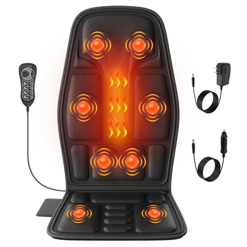 SLOTHMORE Vibration Back Massager for Chair with Heat, Chair Massager Pad with 8 Vibration, Seat Cushion for Seniors, Office Workers & Family, Fatigue & Pain Relief in Office, Home & Travel