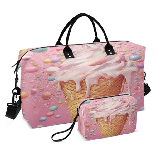 Lovely Stylish Ice Cream Travel Duffle Bag Gym Bag Weekender Bags with Toiletry Bag Travel Trip Tote Bag