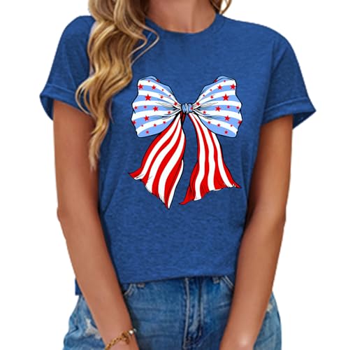 4th of July Shirts Women USA Shirt Patriotic T Shirt American Flag Shirt Bow Holiday Vacation Casual Outfit3