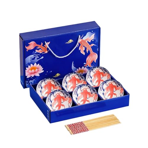 XFZJCHAP Ciotola di riso in ceramica, portafortuna con motivo a carpa, set di 6 ciotole piccole, ciotole per stoviglie, ciotole da portata per cereali, zuppe, dessert, snack, frutta