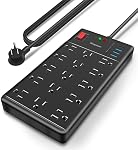 Power Bar-15 Widely Spaced Outlets and 4 USB Ports(1 USB C Port),14 AWG Extension Cord,1875W/15A Heavy Duty Power Strip Surge Protector 5 ft Cord,2800J,Black