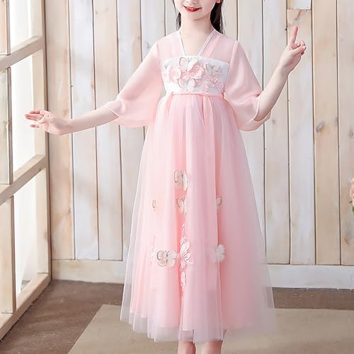 Chinese 𝐇𝐚𝐧𝐟𝐮 Dress for Girls Ancient Traditional Elegant Tang Suit Vintage Girls Long Sleeve Dress Under 104