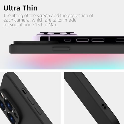 Image of DIZORO Protective Case Compatible for iPhone 15 PRO Camera Protection Case 6.1, Slim Liquid Silicone 3 Layers Full Covered Soft Gel Rubber Phone Case Protective Cover - Black