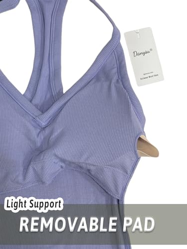 Image of Danysu V Neck Racer Back Tank Top for Women Padded Ribbed Long Tank Fitted Basic Cami Tops