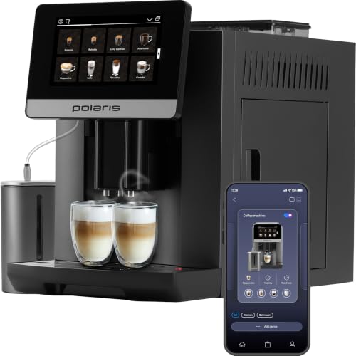 Polaris PACM 2080 Automatic Espresso & Coffee Machine, 20-Bar Italian Pump, 19 Auto Programs, PROFI-CREAM Milk Frother, Wi-Fi App Control, 12 Grind Levels, 2-Cup Brewing, 1500W