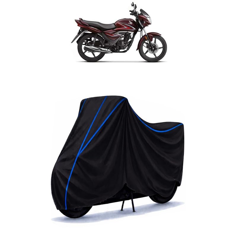 Image of Shine BS6 Bike Cover Water Resistant Universal Motorcycle Rain | Heavy Duty UV Protection, Dust, Scratch Indoor Outdoor All Weather with Black Blue Piping Elastic