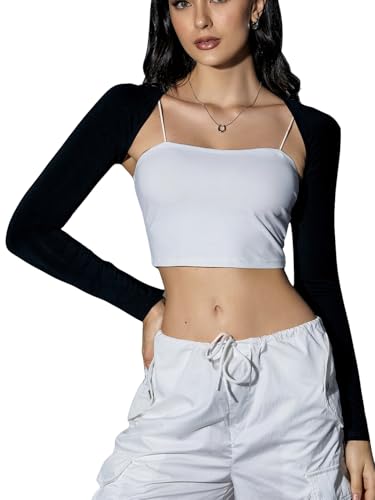 Image of Verdusa Women's Long Sleeve Bolero Shrug Open Front Crop Shirt Top Cardigan Black Shrug Medium