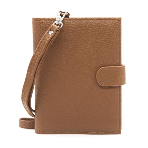 Porte-passeport Long Keeper en cuir synthétique marron avec porte-cartes et cordon amovible