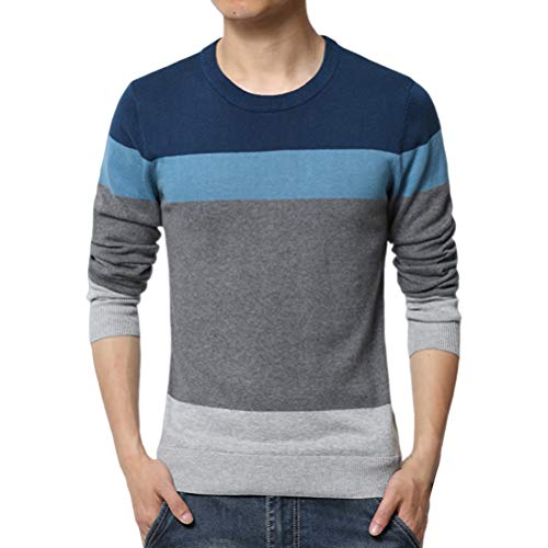 De Gran Tamaño De Los De Esencial Punto Hombres Colores Mezclados Rayados Longsleeve Rundhalspullover Tops Simple Otoño Invierno Moda Básico De Los Hombres Suéter Superior Cover