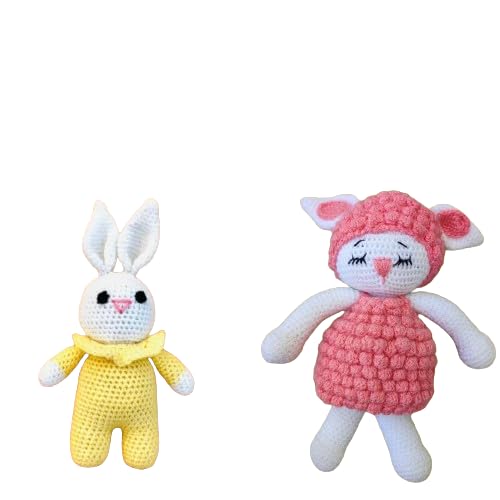 LoopHoop Crochet Handmade Sheep Toy & Crochet Handmade Small Bunny Toy for Children || Lightweight,Washable.
