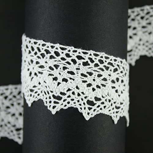 PUNTILLA DE BOLILLO DE ALGODÓN BORDADO EN CROCHET MECÁNICO DE COLORES LISOS 40mm (BLANCO, 5)