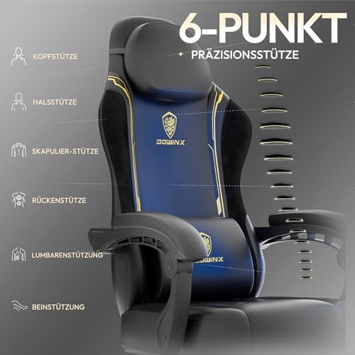 Sedia da gaming, ergonomica, in pelle PU con supporto lombare, sedia PC con schienale allargato, portata fino a 150 kg, colore giallo - Sedia gaming - Immagine 4