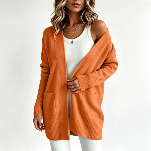 Women's Cardigans with Pockets Casual Open Front Fall Sweaters Orange - image 2