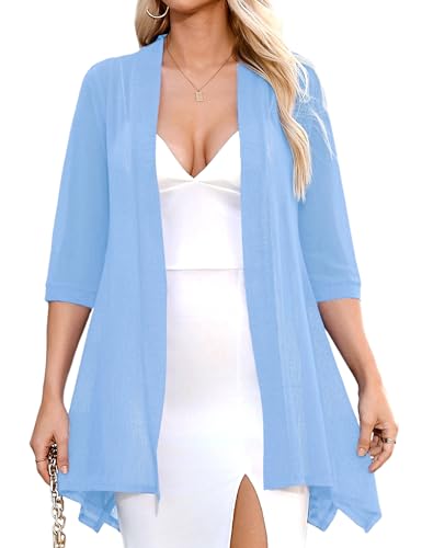 Image of iClosam Women Casual 3 /4 Sleeve Sheer Open Front Cardigan Sweater Kimono