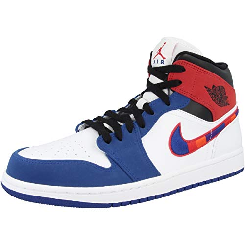 Image of Nike Men's Air Jordan 1 Mid Se Basketball Shoes, White Univ Red Rush Blue Black, 11.5 Men