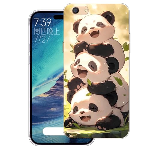 WUACYEAMING Carcasa para Móvil Compatible con OPPO F3 Plus Ultrafina Delgado Cover Transparente TPU Silicona Antigolpes Anti-arañazos Bumper Caso para Case-(Tres Pandas)