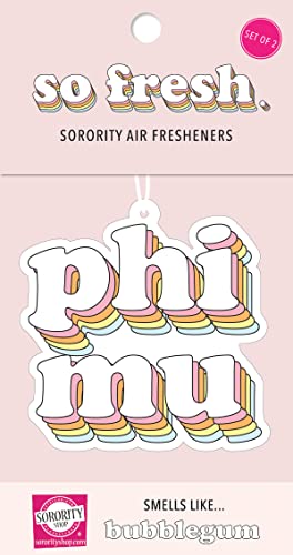 Sorority Shop PM Retro Air Freshener - Phi Mu Bubblegum Scented Air Freshener Sorority Retro Design Air Freshener for Car or Dorm Sorority Gift Charm Paraphernalia
