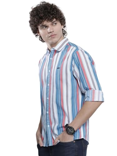 Image of The Indian Garage Co Men Regular Fit Striped Full Sleeves Cutaway Collar Casual Shirt